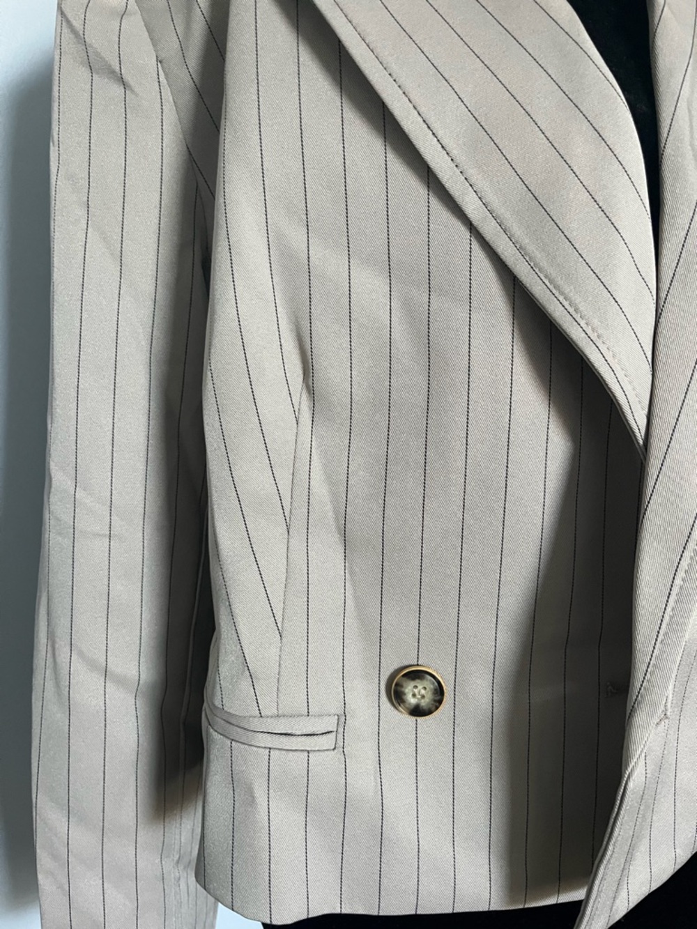 NWT Aaron & Amber Striped Beige Double-Breasted Women's Blazer - Picture 2 of 7